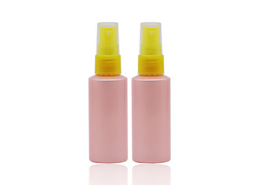 Flat Shoulder Pink PET 50ml Small Plastic Spray Bottles Refillable With Yellow Pump