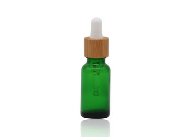 Green Oil 18mm Cosmetic Glass Dropper Bottles With Bamboo Dropper Printing Pipette