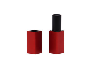 Square Aluminum Red Empty Lipstick Tubes Container 3.5g With Magnet Case