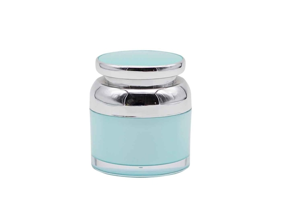 Light Blue And Shiny Silver Color Cylinder Plastic Jar 50g Skin Care Round