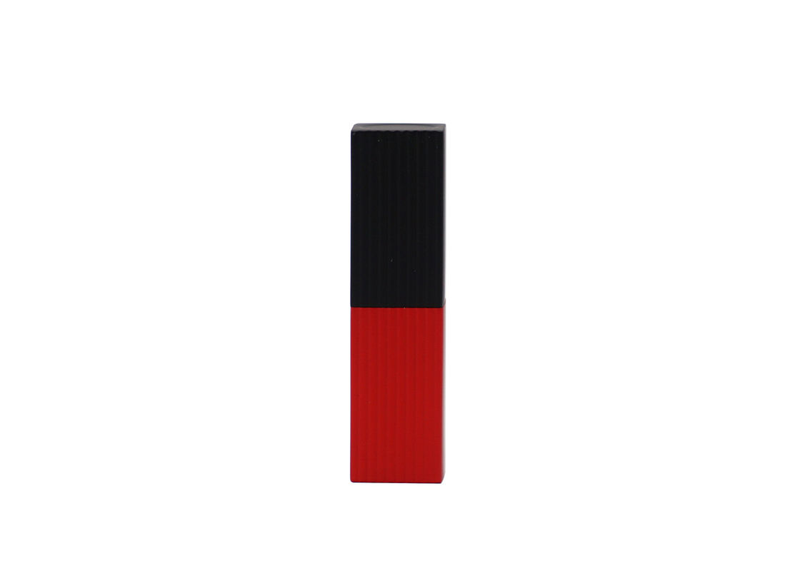 Square Lip Balm Tubes Ribbed Aluminum Tube With Black And Red Color