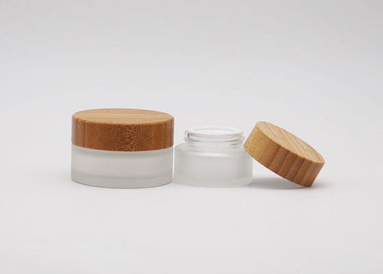 Cylinder Glass Cosmetic Cream Jar Container With Bamboo Screw Cap 50ml