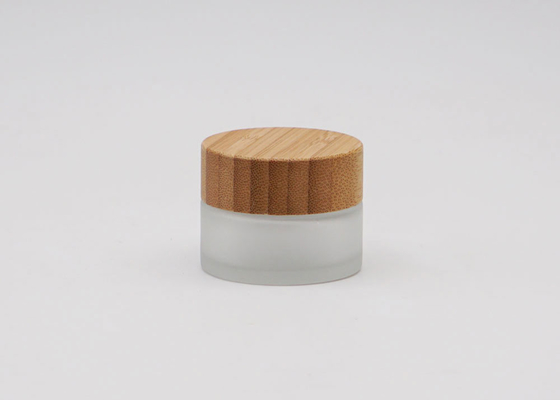 Cylinder Glass Cosmetic Cream Jar Container With Bamboo Screw Cap 50ml