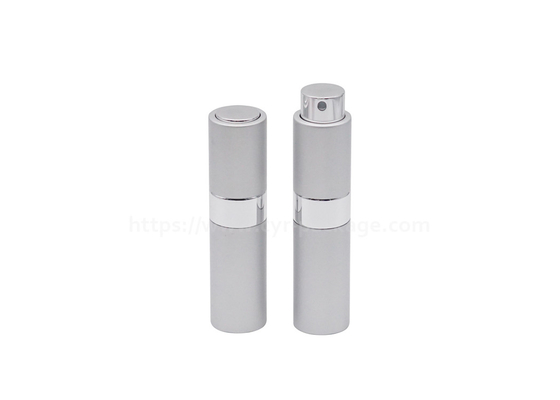 Empty Twist Up Perfume Tester Bottle 8ml 10ml Round Aluminum Glass Refillable Mist Spray