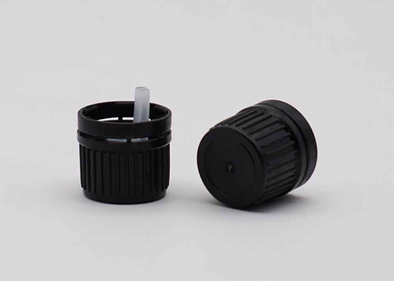 Plastic Black Tamper Evident Cap With Clear Insert 18mm Screw For Glass Bottles