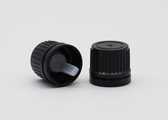 Plastic Black Tamper Evident Cap With Clear Insert 18mm Screw For Glass Bottles