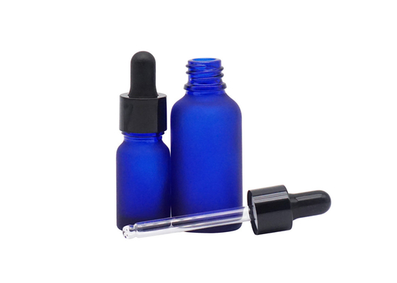 Cosmetic Glass Dropper Essential Oil Bottle Frosted Blue 100ml With Plastic Dropper