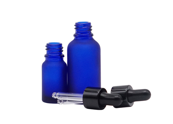 Cosmetic Glass Dropper Essential Oil Bottle Frosted Blue 100ml With Plastic Dropper