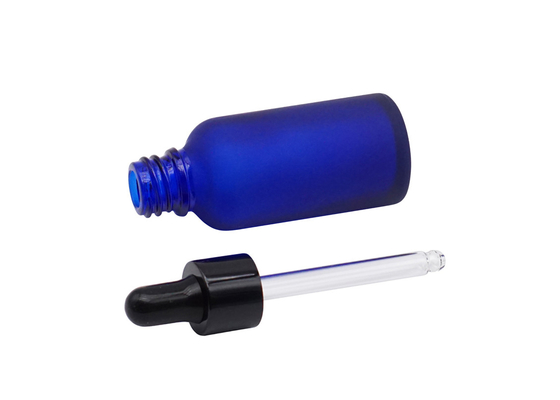 Cosmetic Glass Dropper Essential Oil Bottle Frosted Blue 100ml With Plastic Dropper