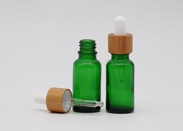 Green Oil 18mm Cosmetic Glass Dropper Bottles With Bamboo Dropper Printing Pipette