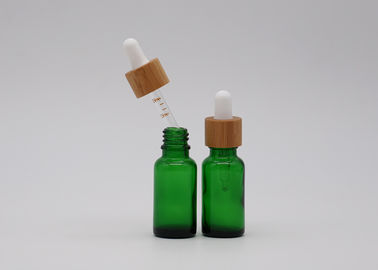 Green Oil 18mm Cosmetic Glass Dropper Bottles With Bamboo Dropper Printing Pipette