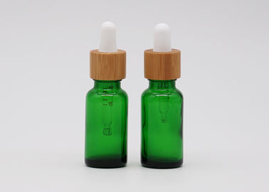 Green Oil 18mm Cosmetic Glass Dropper Bottles With Bamboo Dropper Printing Pipette