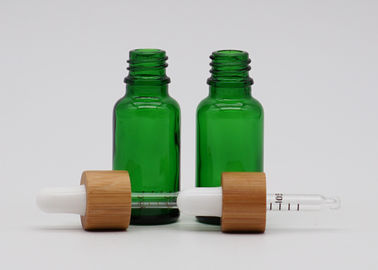 Green Oil 18mm Cosmetic Glass Dropper Bottles With Bamboo Dropper Printing Pipette