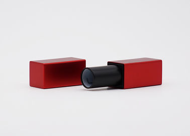 Square Aluminum Red Empty Lipstick Tubes Container 3.5g With Magnet Case