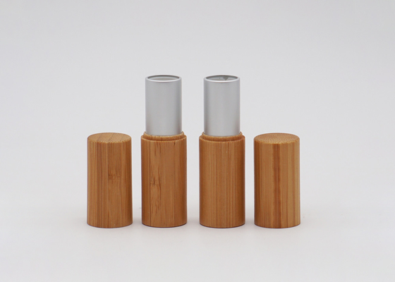 Cylinder Inner  Aluminum Bamboo Outside Empty Lipstick Tube With Press Pop Cap