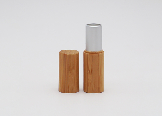 Cylinder Inner  Aluminum Bamboo Outside Empty Lipstick Tube With Press Pop Cap