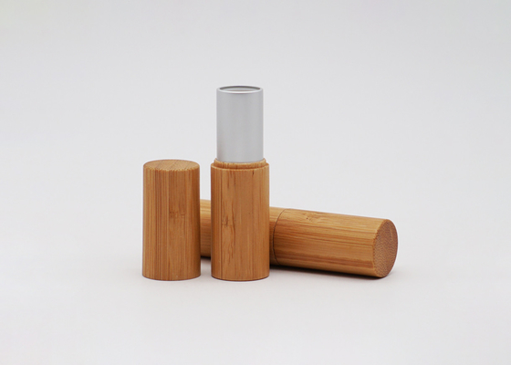 Cylinder Inner  Aluminum Bamboo Outside Empty Lipstick Tube With Press Pop Cap