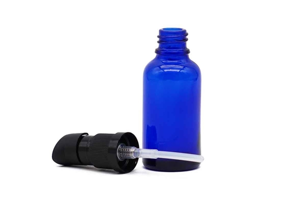 Cylinder Essential Oil Dropper Bottles Lotion Pump Tops Blue Clear Color