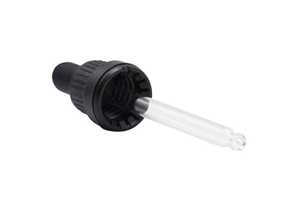18/410 Tamper Evident Glass Dropper Caps Black Plastic Dropper For Oil