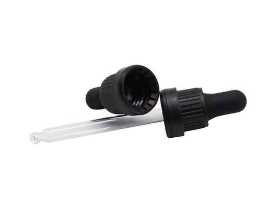 18/410 Tamper Evident Glass Dropper Caps Black Plastic Dropper For Oil