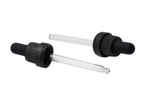 18/410 Tamper Evident Glass Dropper Caps Black Plastic Dropper For Oil