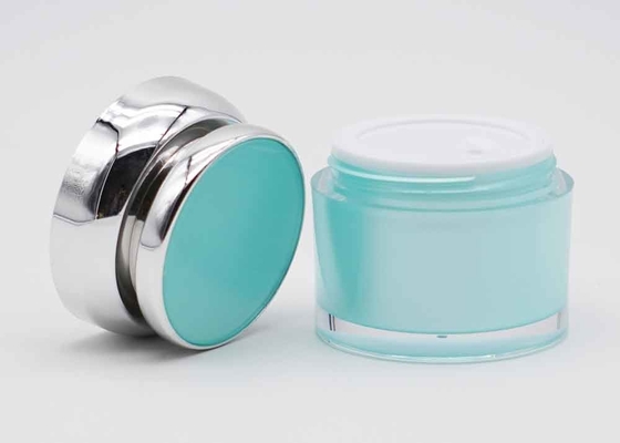 Light Blue And Shiny Silver Color Cylinder Plastic Jar 50g Skin Care Round