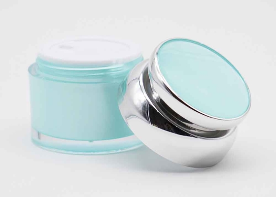 Light Blue And Shiny Silver Color Cylinder Plastic Jar 50g Skin Care Round