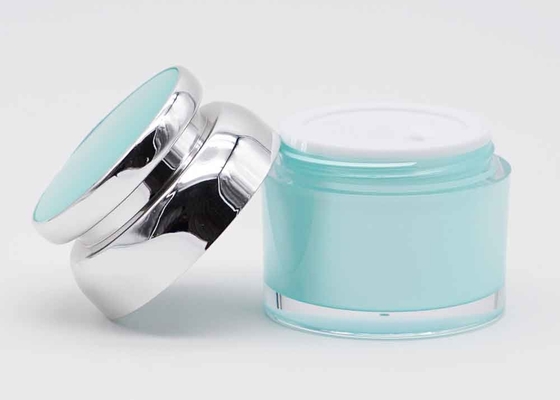 Light Blue And Shiny Silver Color Cylinder Plastic Jar 50g Skin Care Round