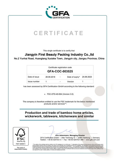 China Jiangyin First Beauty Packing Industry Co.,ltd Certification